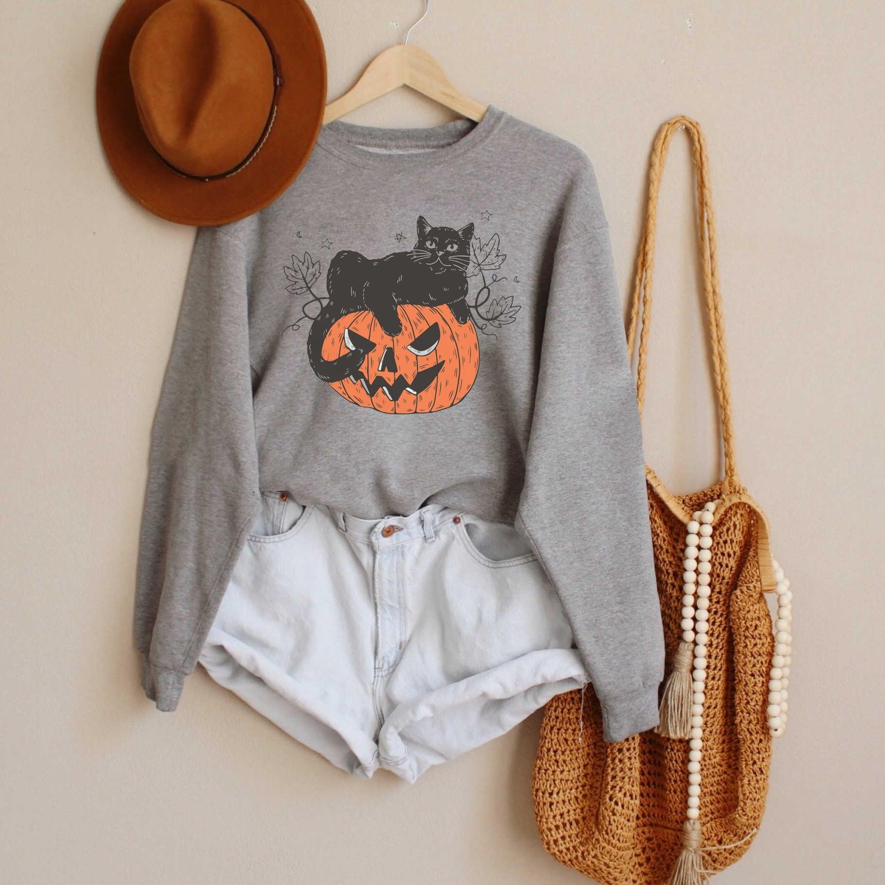 Halloween Black Cat Design Sweatshirt - prettyspeach