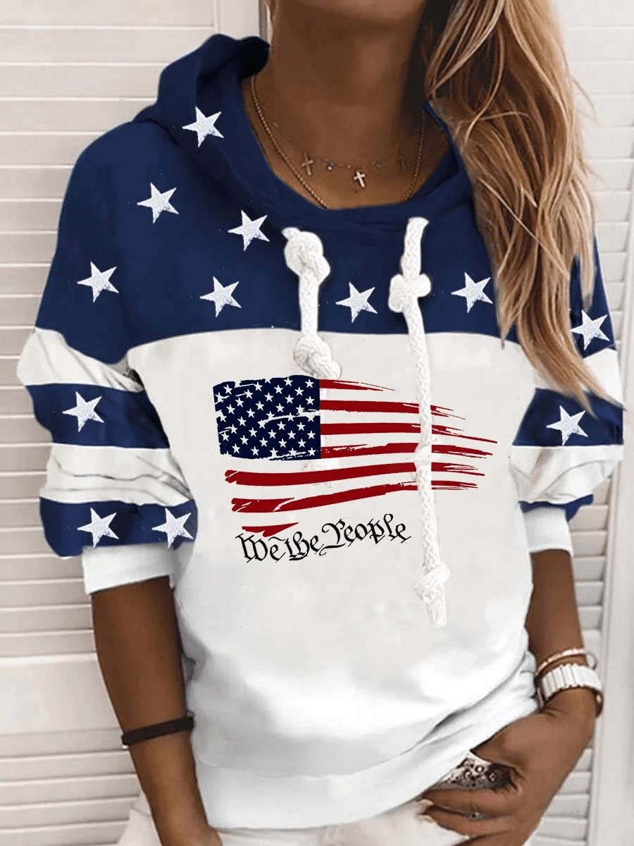 Stars Printed We The People US Flag Hoodie - prettyspeach