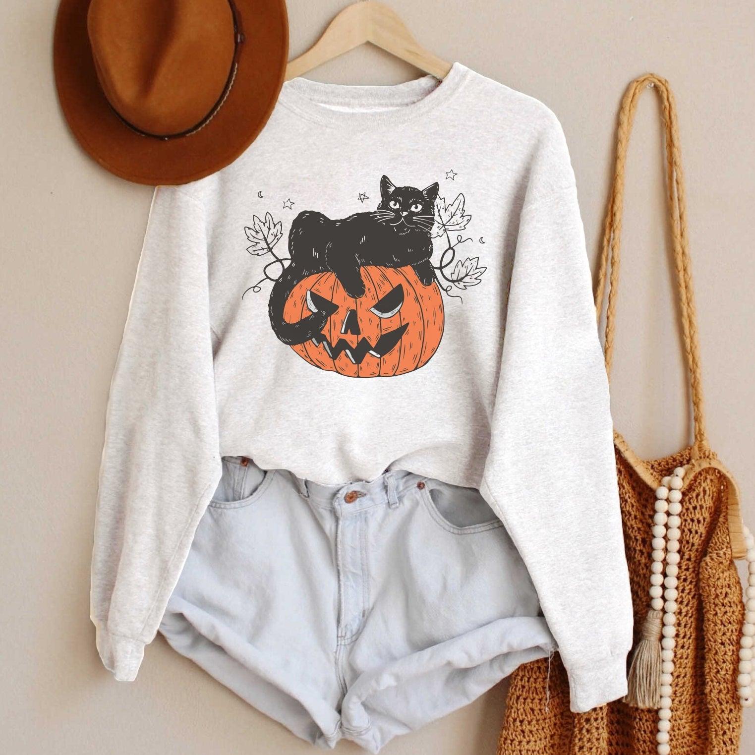 Halloween Black Cat Design Sweatshirt - prettyspeach