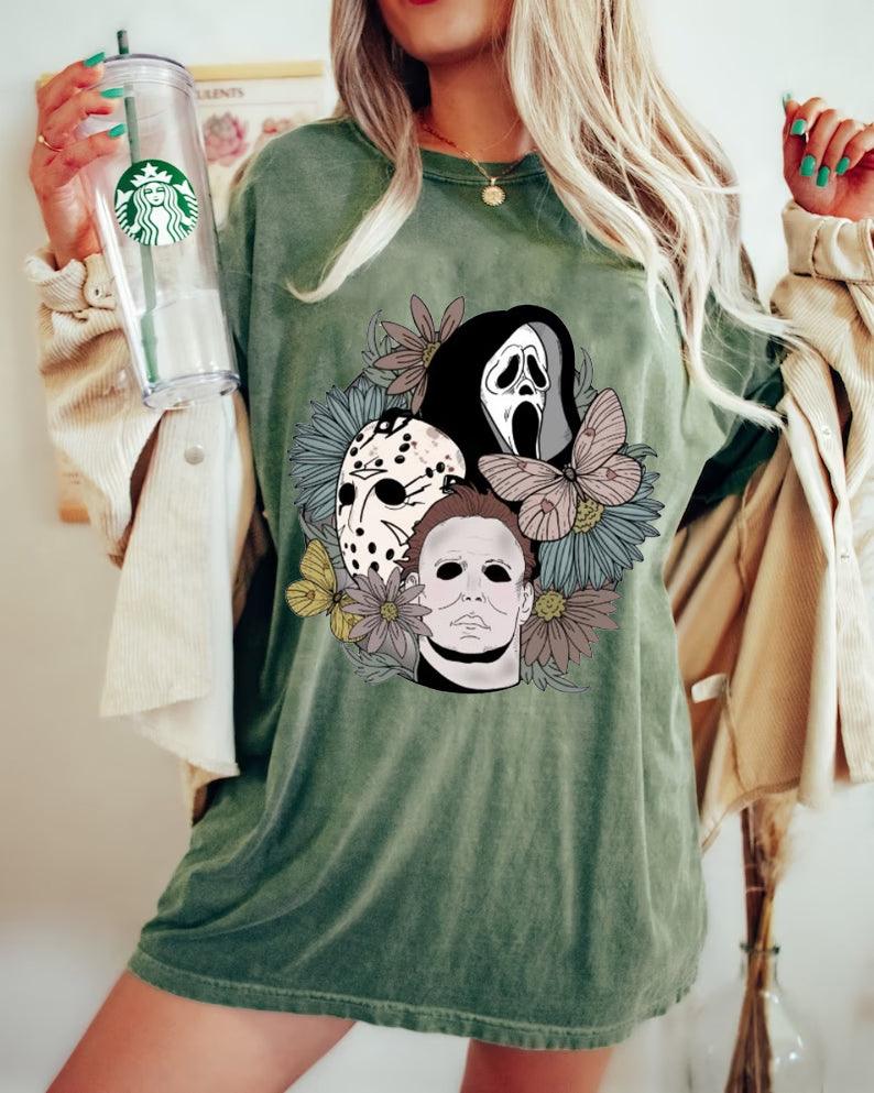 Trendy Horror Friends Halloween T-Shirt - prettyspeach