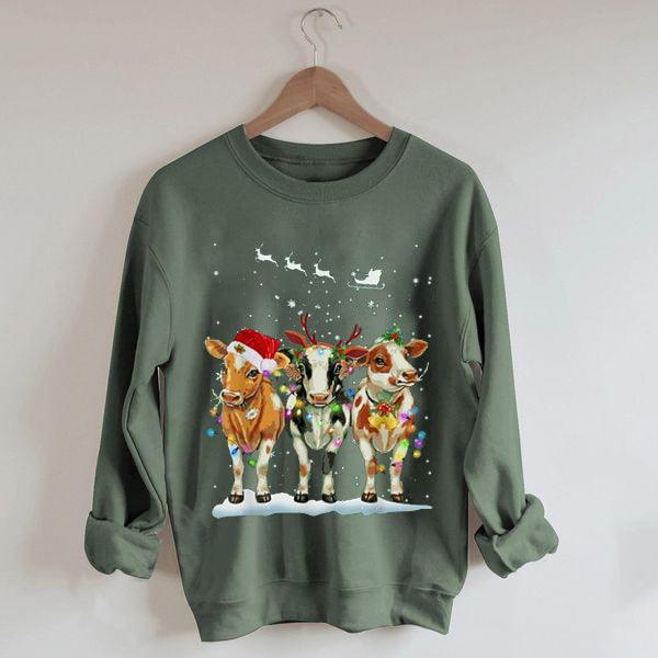 Three Funny Christmas Cows Sweatshirt - prettyspeach