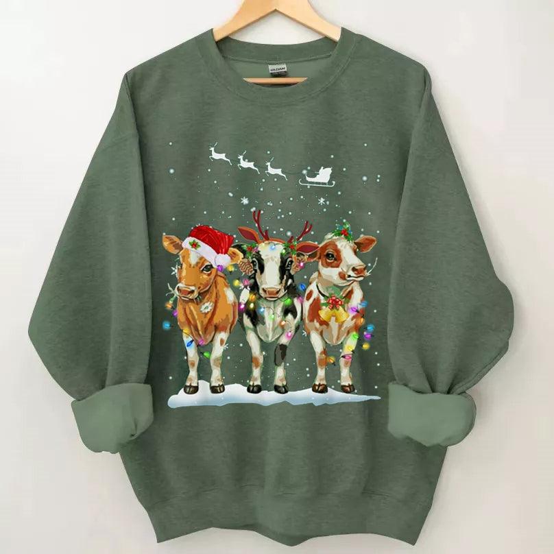 Three Funny Christmas Cows Sweatshirt - prettyspeach